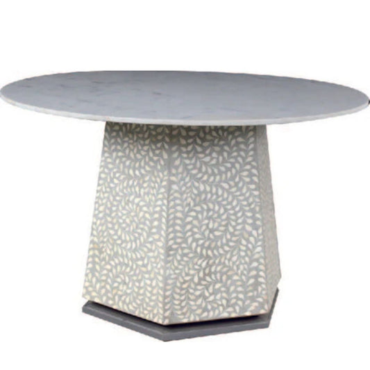 Bone Inlay Dining Table with Marble Top : Floral : Grey