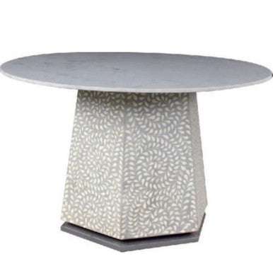Bone Inlay Dining Table with Marble Top : Floral : Grey Bone Inlay Dining Table with Marble Top : Floral : Grey