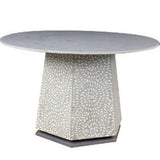 Bone Inlay Dining Table with Marble Top : Floral : Grey Bone Inlay Dining Table with Marble Top : Floral : Grey