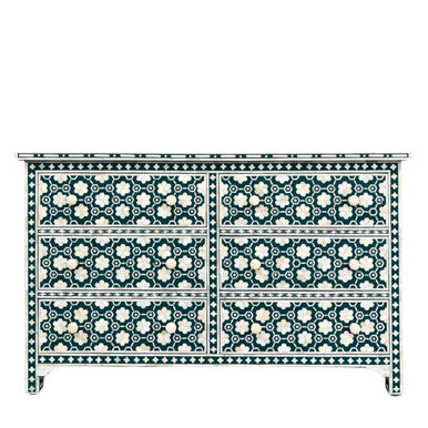 Bone Inlay 6 Drawer Sideboard : Hexafloral : Green