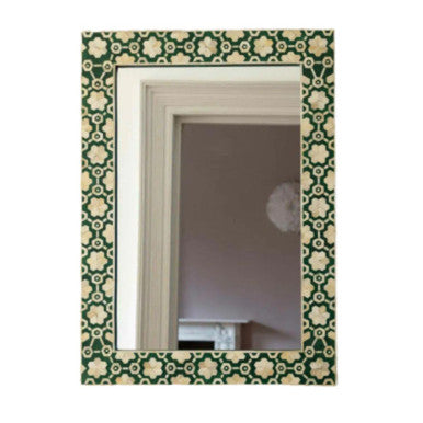 Bone Inlay Rectangular Mirror : Hexafloral