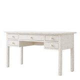 Bone Inlay 5 Drawer Desk : Floral : White Bone Inlay 5 Drawer Desk : Floral : White