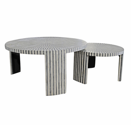 Bone Inlay Nesting Coffee Table Pair : Grey