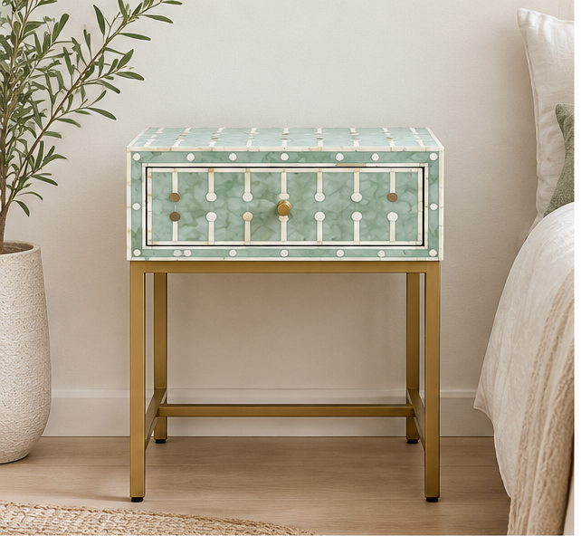Bone & Brass Inlay Bedside : Mint
