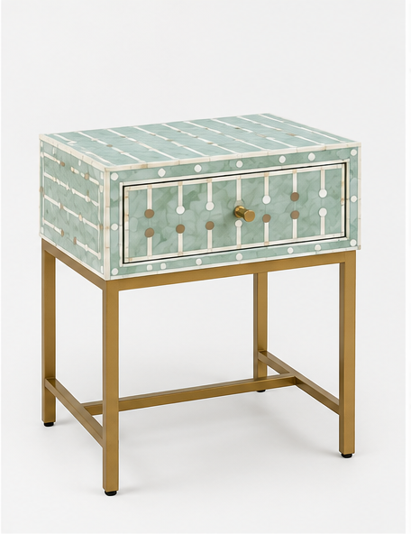Bone & Brass Inlay Bedside : Mint