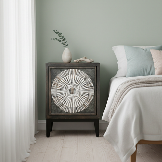 Bedside Cabinet with Bone Inlay Insert : Sundial : Charcoal