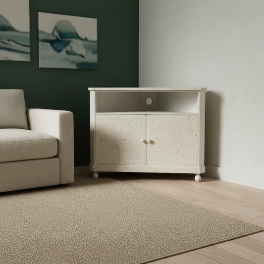 Bone Inlay Corner Cabinet : Floral : White