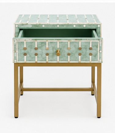 Bone & Brass Inlay Bedside : Mint