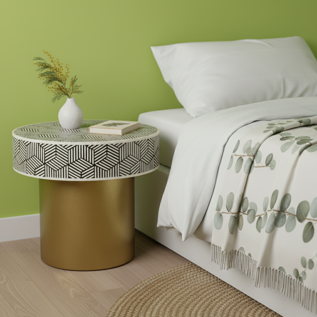 Bone Inlay Round Side Table