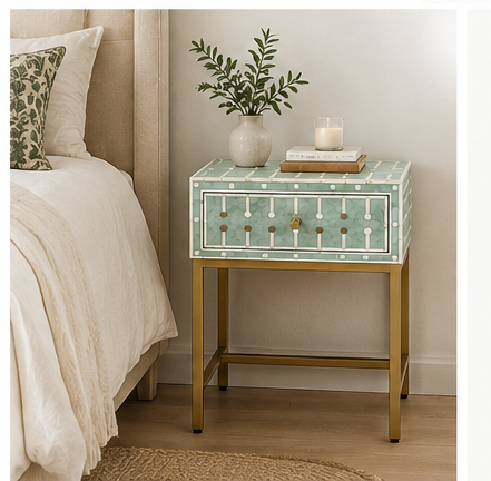 Bone & Brass Inlay Bedside : Mint
