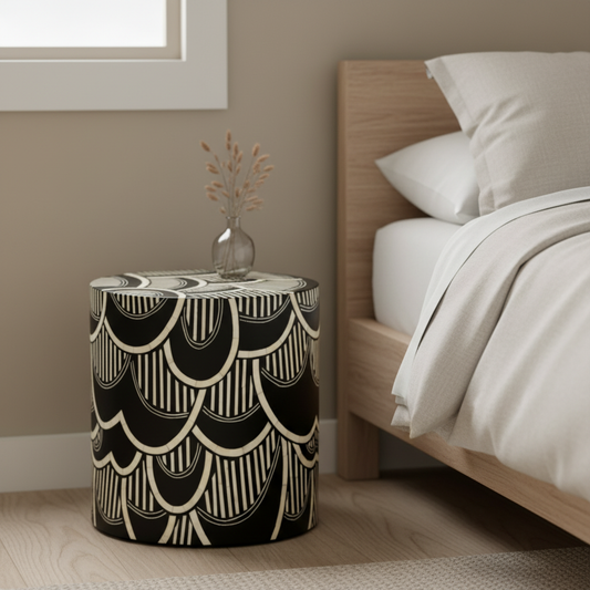 Bone Inlay Side Table : Scalloped Stripe : Black