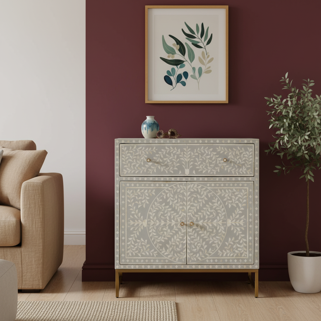 Bone Inlay Small Cabinet : Liana : Grey