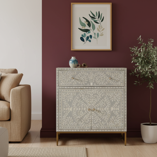 Bone Inlay Small Cabinet : Liana : Grey