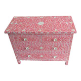 Bone Inlay 4 Drawer Chest : Floral : Pink