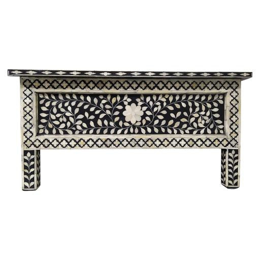 Bone Inlay Rectangular Coffee Table : Floral : Black