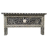 Bone Inlay Rectangular Coffee Table : Floral : Black