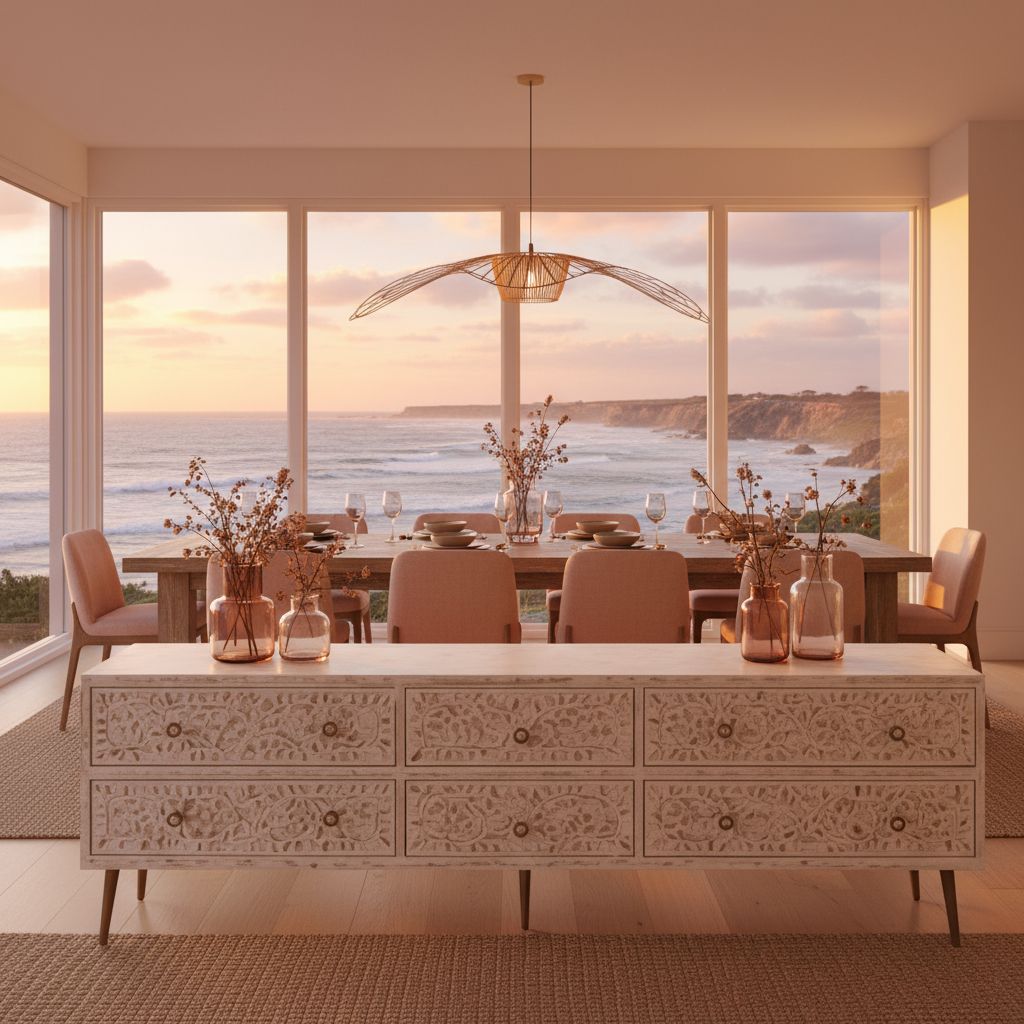 Mother of Pearl Inlay TV Sideboard : Liana : White