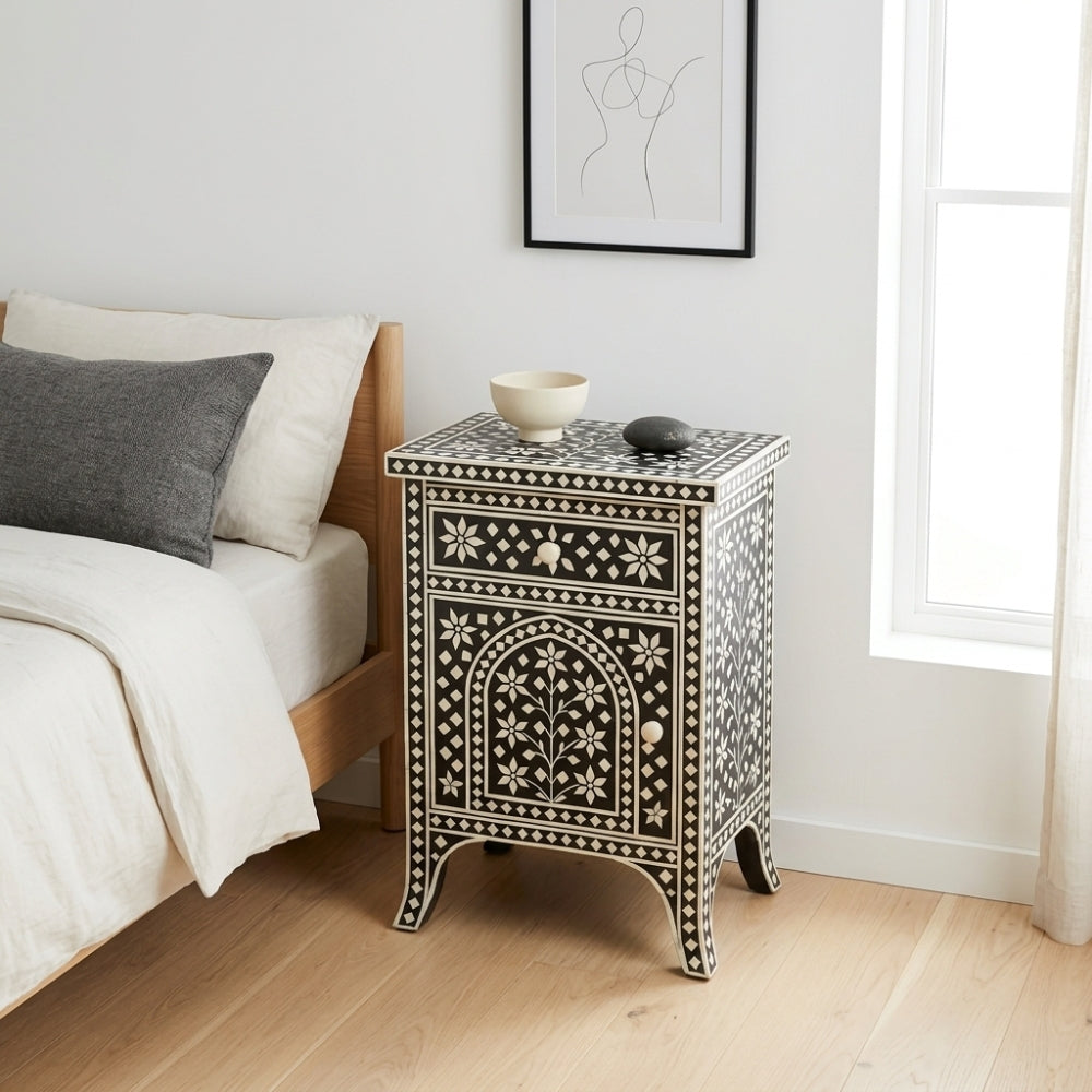 Bone Inlay Bedside Cabinet : Archway : Black