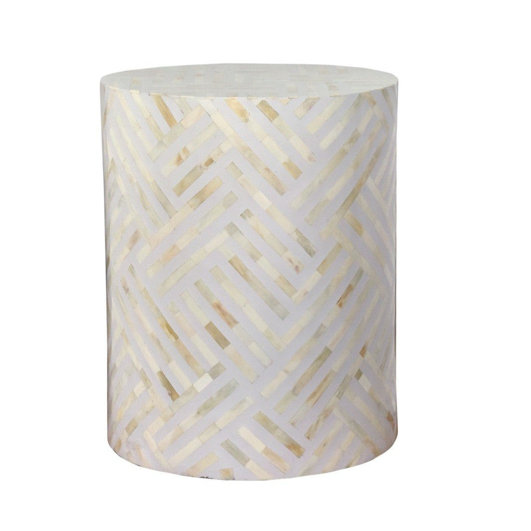 Bone Inlay Lamp Table : Criss Cross : White