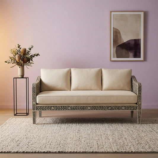 Bone Inlay Sofa : Floral : Black