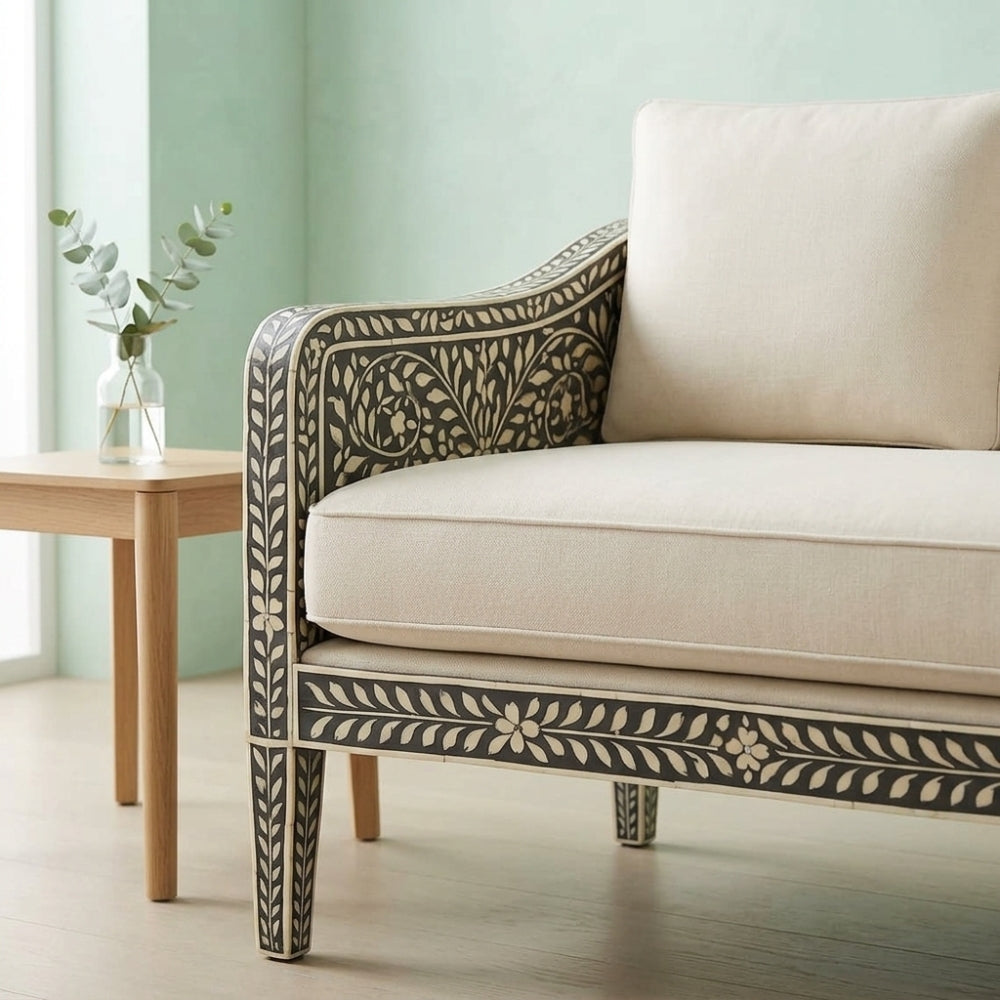 Bone Inlay Sofa : Floral : Black