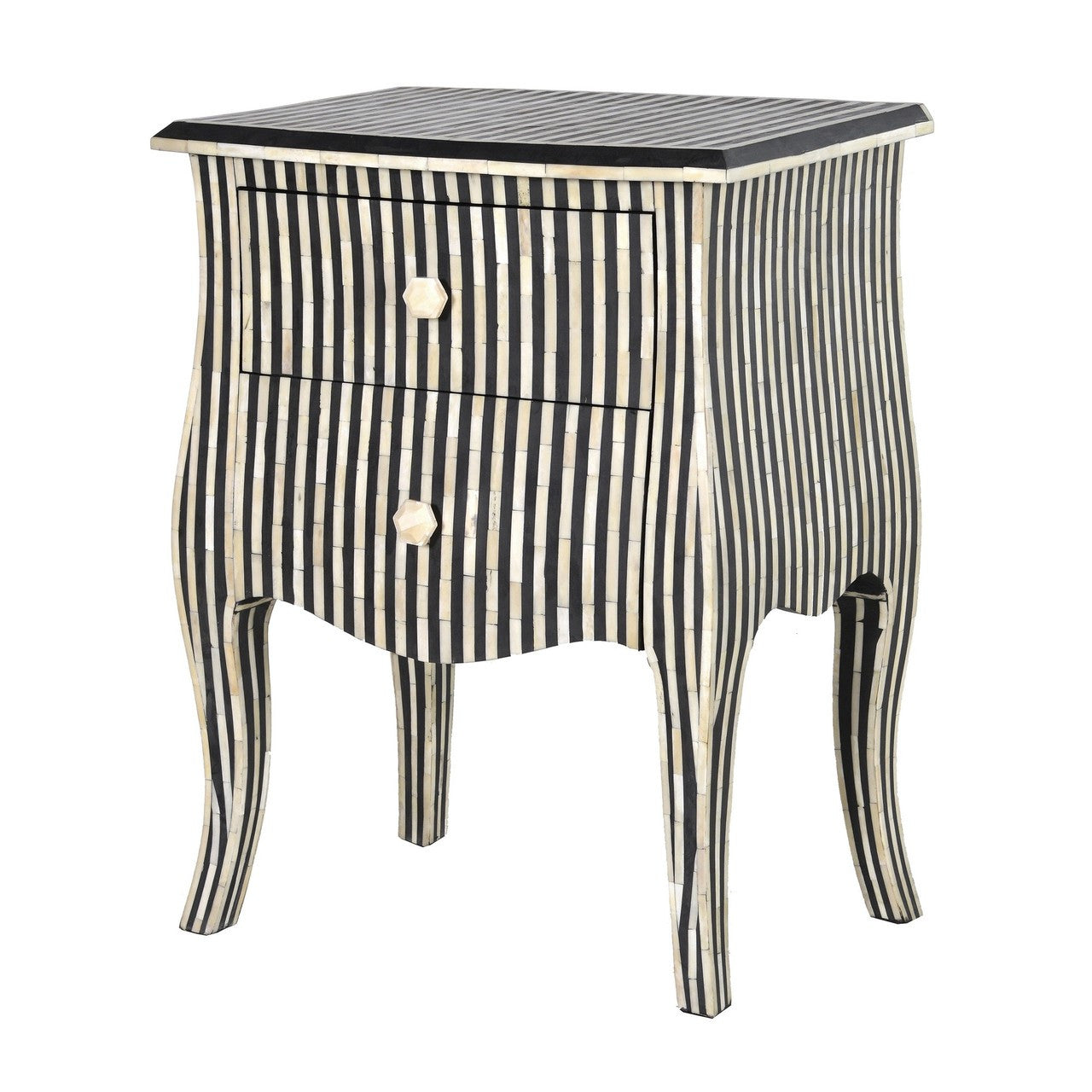 Bone Inlay French 2 Drawer Bedside : Stripe : Black