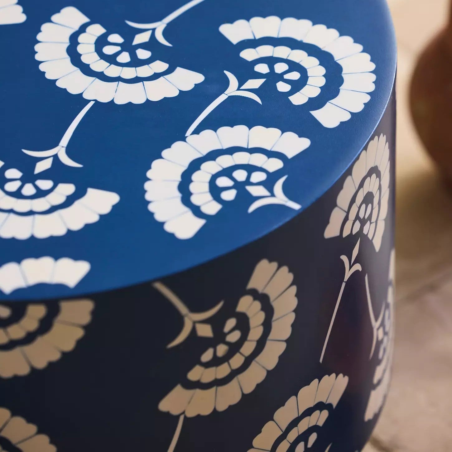 Bone Inlay Round Side Table : Fantail : Navy Blue
