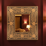 Bone Inlay Square Wall Mirror : Floral : Grey