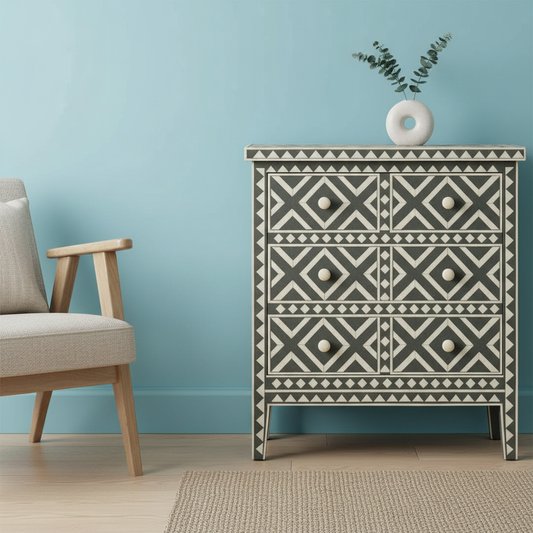 Bone Inlay 3 Drawer Chest : Geometric : Charcoal