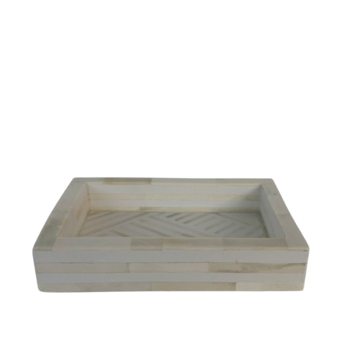 Bone Inlay Mini Tray : Criss Cross : White