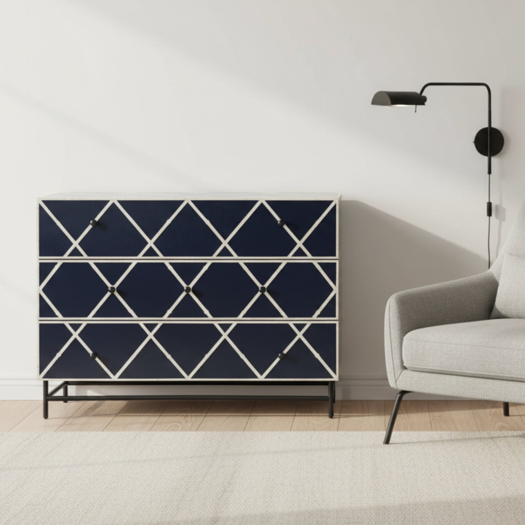 Bone Inlay 3 Drawer Chest : Delta : Black