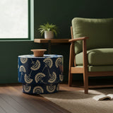 Bone Inlay Round Side Table : Fantail : Navy Blue