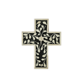 Bone Inlay Small Cross : Floral : Black