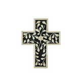Bone Inlay Small Cross : Floral : Black