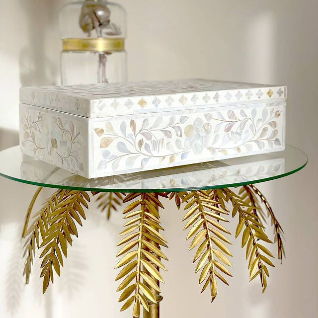 Mother of Pearl Inlay Box : Floral : White