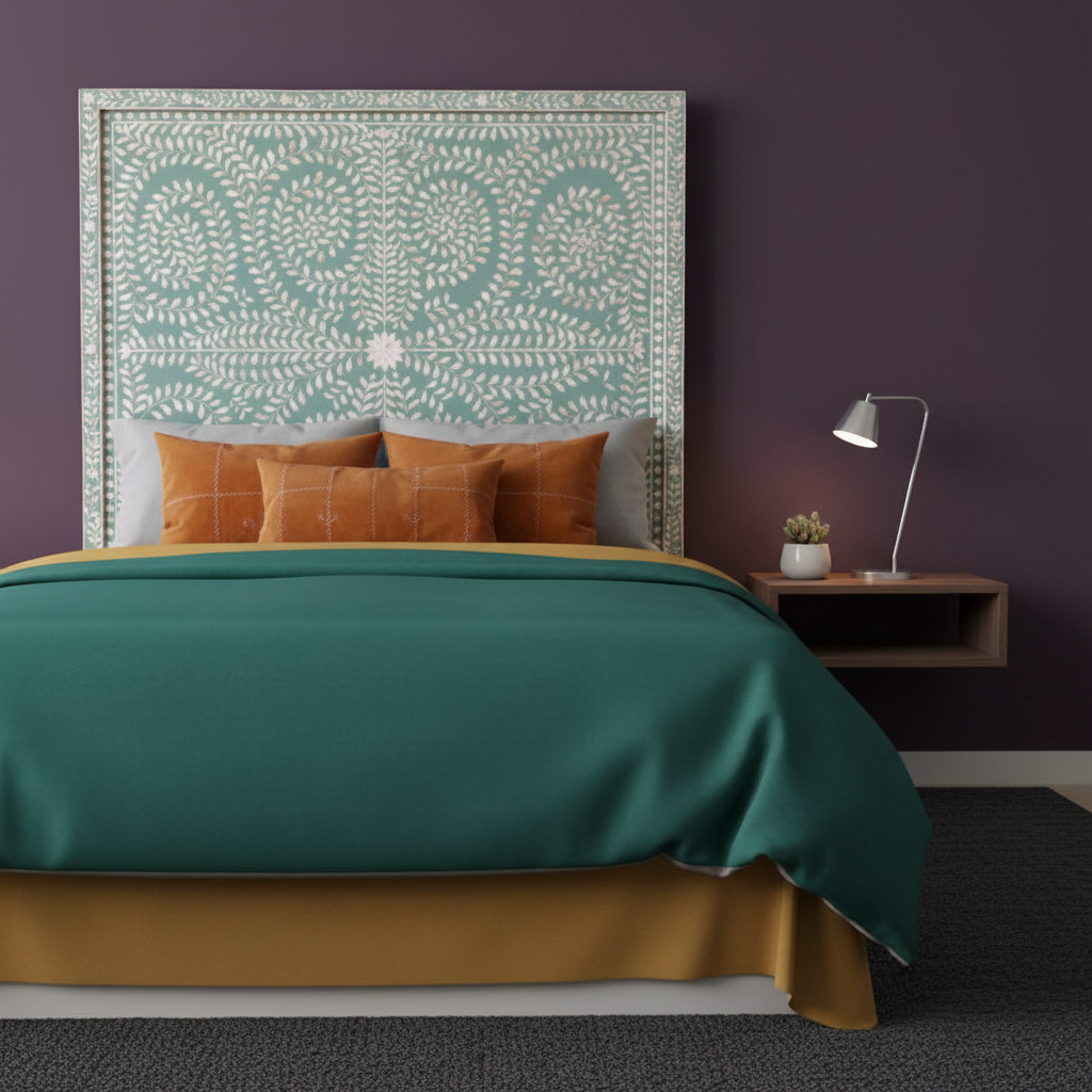 Bone or Mother of Pearl Inlay Square Bedhead