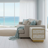 Bone Inlay 2 Drawer Bedside Table : Brickwork with Brass Accent : White