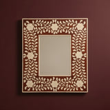 Bone Inlay Square Wall Mirror : Floral : Brown