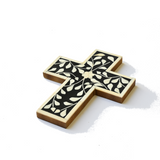 Bone Inlay Small Cross : Floral : Black