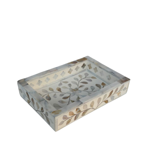 Mother of Pearl Inlay Mini Tray : Floral : White