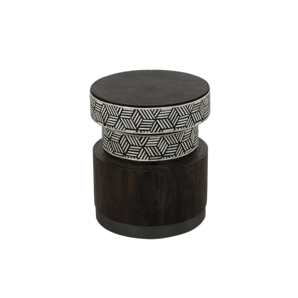 Bone Inlay & Timber Side Table : Criss Cross : Black