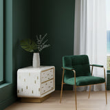 Bone Inlay 2 Drawer Bedside Table : Brickwork with Brass Accent : White