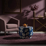 Bone Inlay Round Side Table : Fantail : Navy Blue