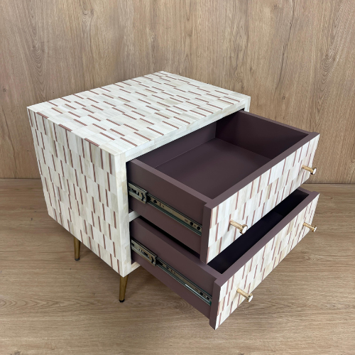 Bone Inlay 2 Drawer Bedside : Morse : Biscuit