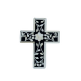 Bone Inlay Small Cross : Floral : Black