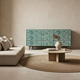 Bone Inlay 9 Drawer Sideboard : Criss Cross : Dark Green