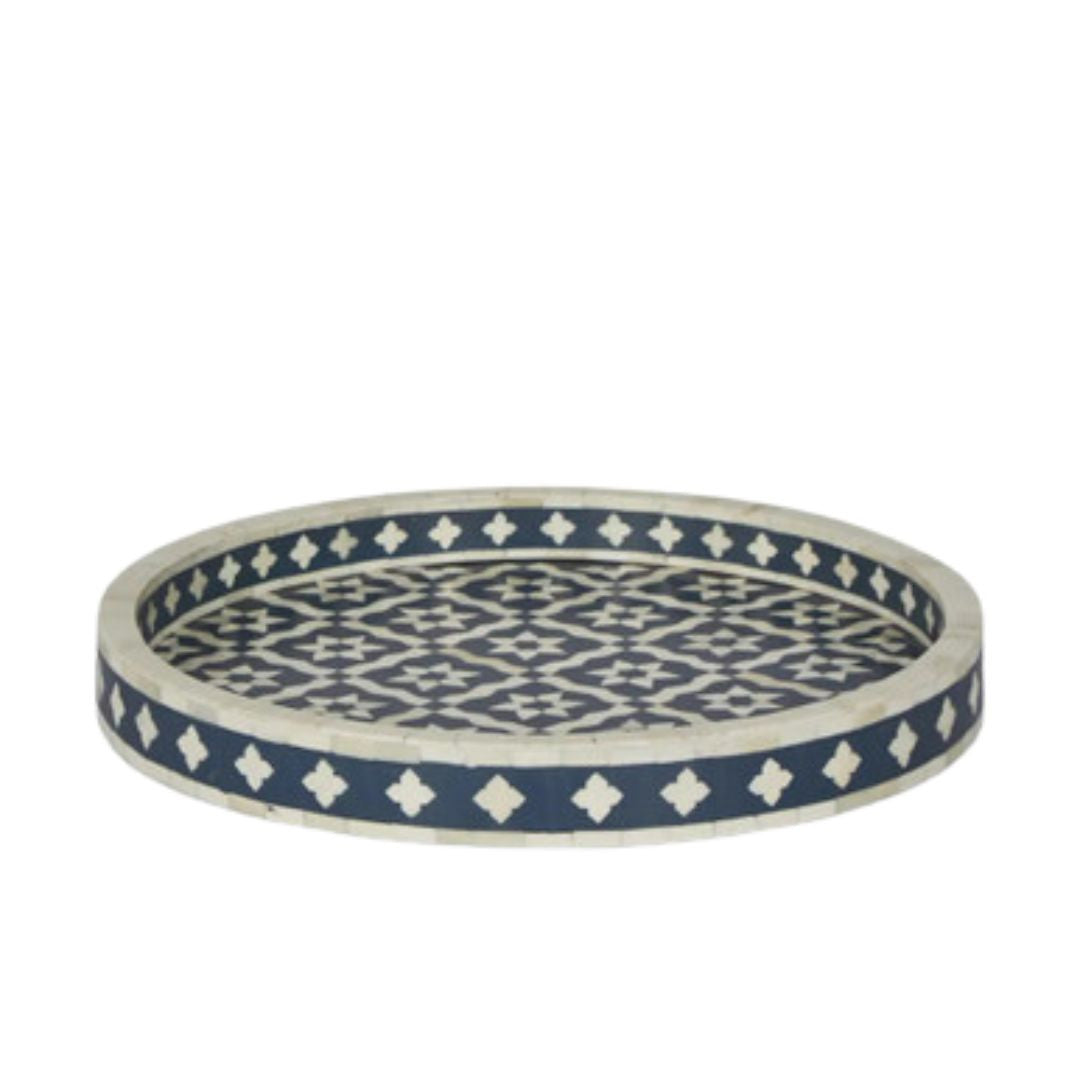 Bone Inlay Round Tray : Ogee : Navy
