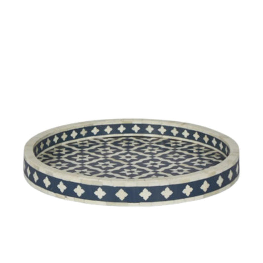 Bone Inlay Round Tray : Ogee : Navy