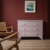 Bone Inlay 4 Drawer Chest : Floral : Soft Pink