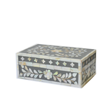 Mother of Pearl Small Gift Box : Floral : Grey